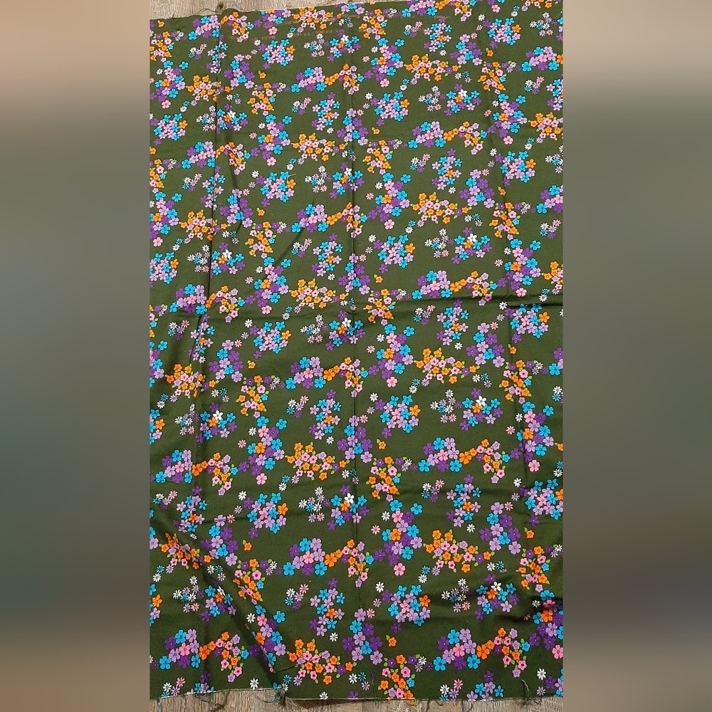 Vintage Toyobo Sateen Everglaze Floral Fabric Deep Green Background 43" x 52"